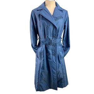 10P Bromleigh Women's Blue Insulated Trench Winter Coat Vintage 1980s